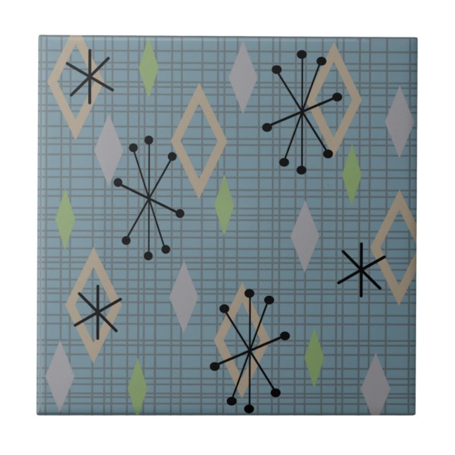 Azulejo Diamantes modernos de mediados de siglo pizarra gr (Frente)