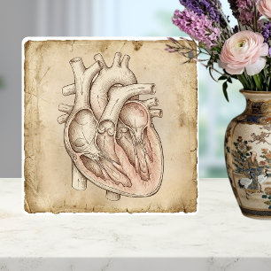 Azulejo Dibujo a tinta anatómico vintage de corazón en sep