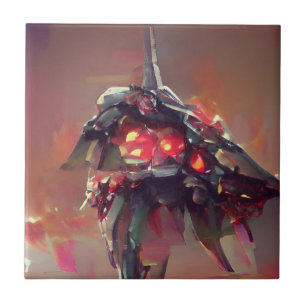 Azulejo Dibujo abstracto de un robot con fuego de lava