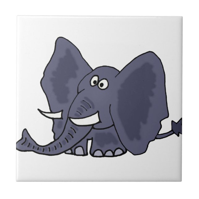 Azulejo Dibujo animado azul divertido del elefante (Frente)