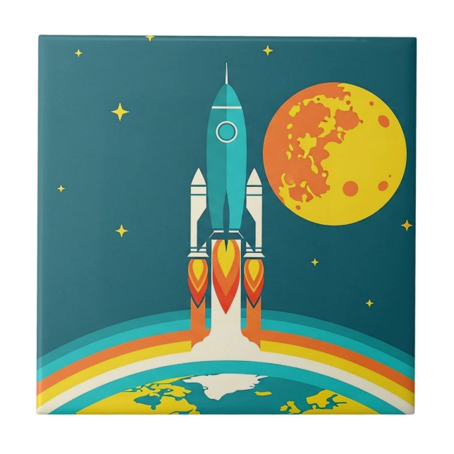 Azulejo Dibujo animado de cohete espacial lindo (Frente)