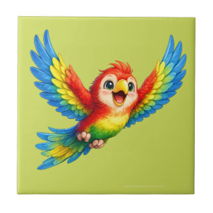 Azulejo Dibujo animado de loro feliz para niños y pájaros