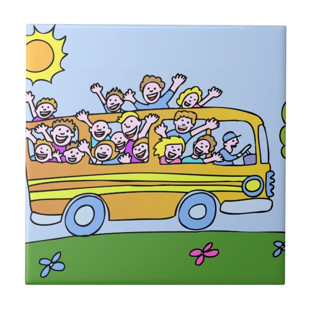 Azulejo Dibujo animado de los jinetes de autobús escolar (Frente)
