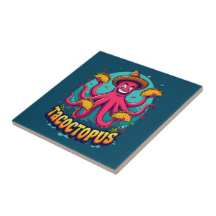 Azulejo Dibujo Animado de Pulpo Divertido con Tacos Pun de