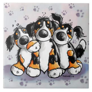 Azulejo Dibujo animado divertido de tres de Bernese perros
