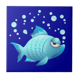 Azulejo Dibujo animado gruñón de los pescados