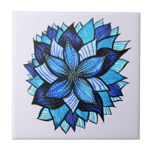 Azulejo Dibujo azul abstracto hermoso de la tinta de la