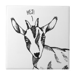 Azulejo Dibujo blanco y negro de cabra pequeña que dice "¡