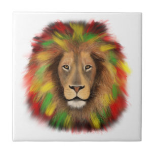 Azulejo Dibujo de cabeza de león Rasta rojo amarillo verde