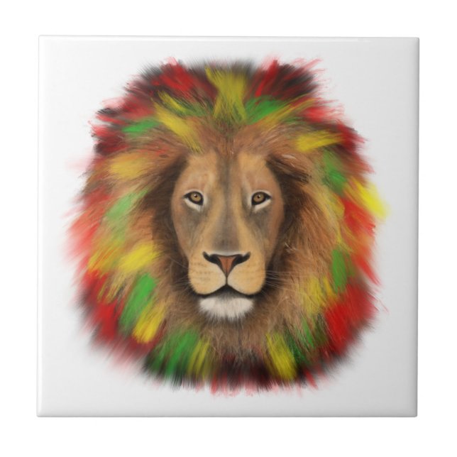 Azulejo Dibujo de cabeza de león Rasta rojo amarillo verde (Frente)