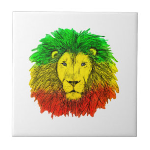 Azulejo Dibujo de cabeza de león Rasta rojo amarillo verde