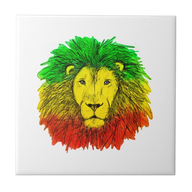 Azulejo Dibujo de cabeza de león Rasta rojo amarillo verde (Frente)