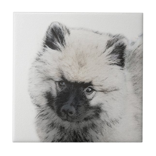 Azulejo Dibujo de cachorros de Keeshond - Arte de perros o (Frente)