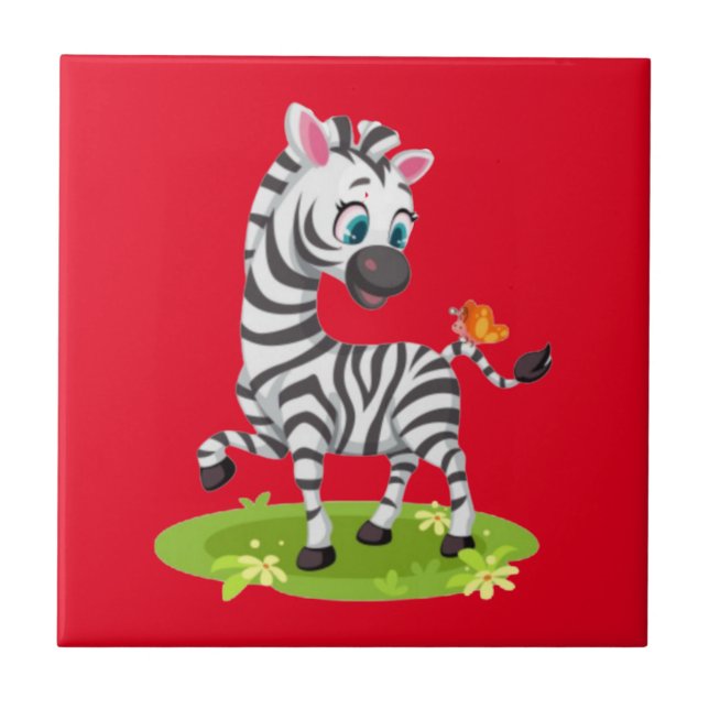 Azulejo Dibujo de cebra bebé con mariposa-23960 (Frente)