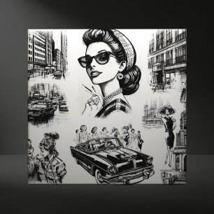 Azulejo Dibujo de Chica de moda de época