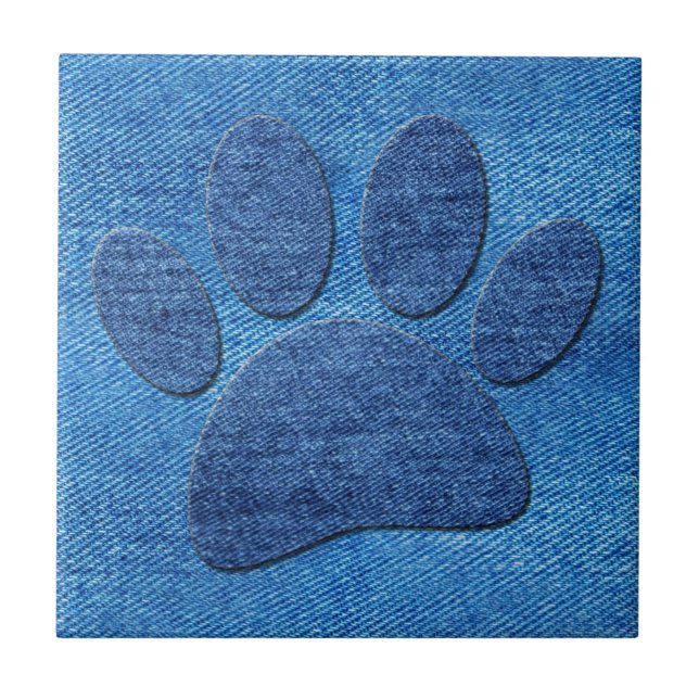 Azulejo Dibujo de Denim Azul de huella de perro (Frente)