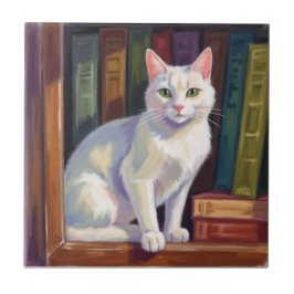 Azulejo Dibujo de gato blanco