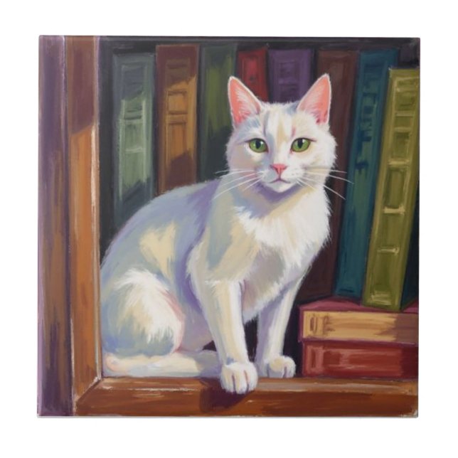 Azulejo Dibujo de gato blanco (Frente)