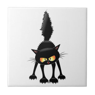 Azulejo Dibujo de Gato Negro Divertido y Feroz 