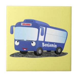 Azulejo Dibujo de ilustración de autobús moderno azul lind