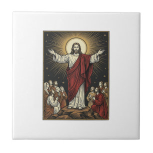 Azulejo Dibujo de Jesús vintage radiante gloria cristiana