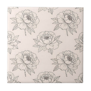 Azulejo Dibujo de línea floral de peonía suave