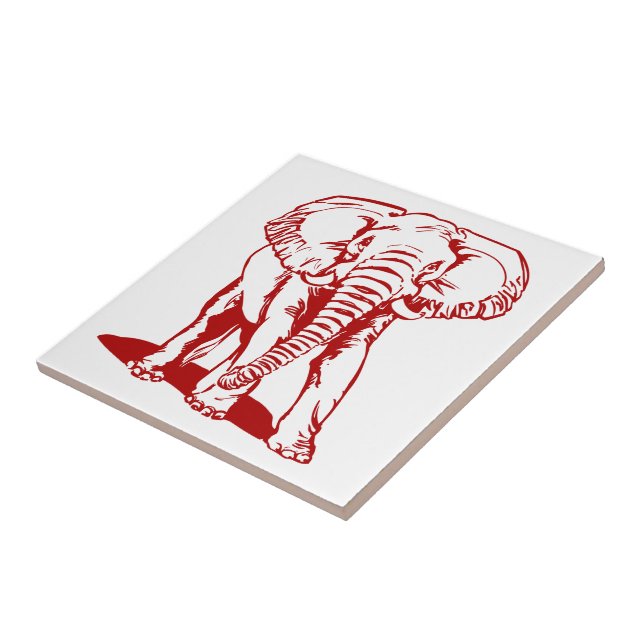 Azulejo Dibujo de líneas de elefante rojo oscuro (Lado)