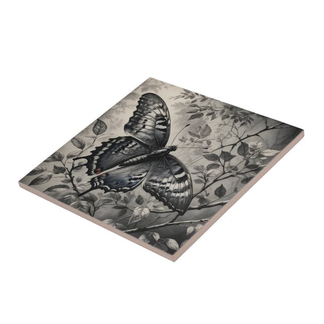 Azulejo Dibujo de mariposas en blanco y negro (Lado)