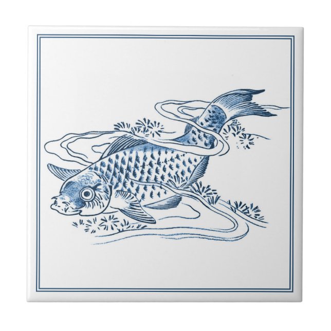 Azulejo Dibujo de peces catalanes de estilo japonés azul d (Frente)