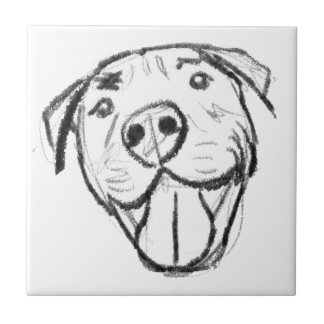 Azulejo dibujo de pitbull simple amantes de perros blanco  (Frente)