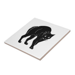 Azulejo Dibujo de silueta de gato negro merodeando en Hall