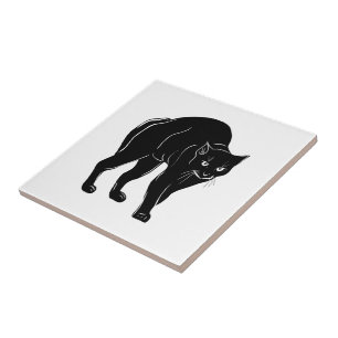 Azulejo Dibujo de silueta de gato negro merodeando en Hall