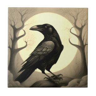 Azulejo Dibujo de un cuervo negro