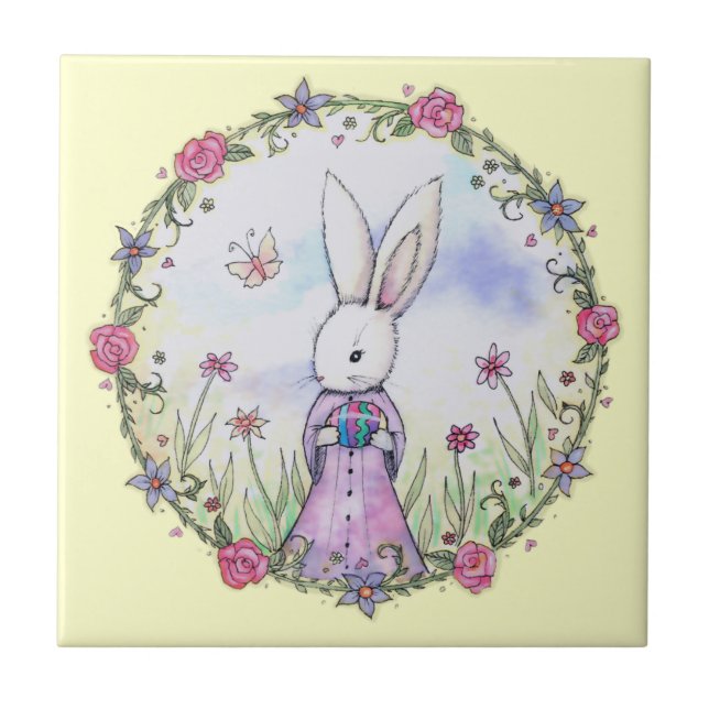 Azulejo Dibujo del conejito de Pascua lindo (Frente)