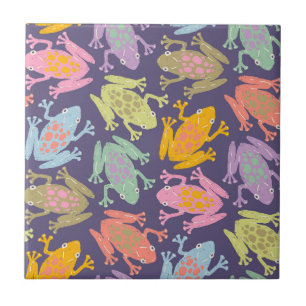 Azulejo Dibujo divertido de ranas tropicales al estilo del