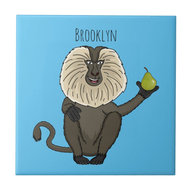 Azulejo Dibujo divertido de un mono macaco cola de león (Frente)