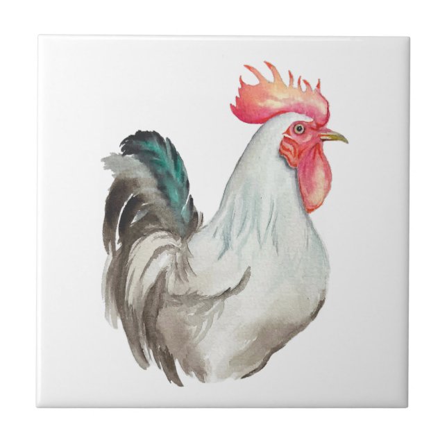 Azulejo Dibujo manual de acuarela de un gallo (Frente)