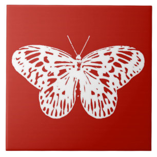Azulejo Dibujo mariposa, rojo y blanco
