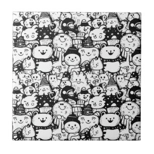 Azulejo Dibujo Patrón Doodle Animal Kawaii Lindo (2)