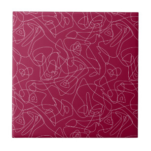 Azulejo Dibujos abstractos blancos sobre fondo rojo oscuro