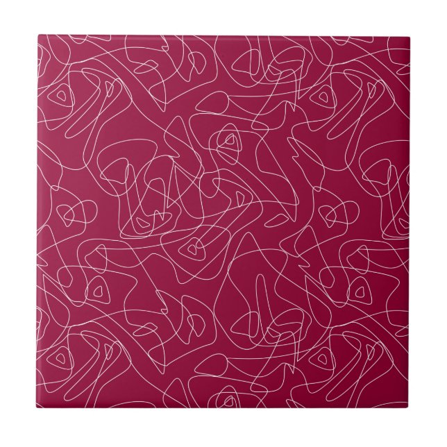 Azulejo Dibujos abstractos blancos sobre fondo rojo oscuro (Frente)