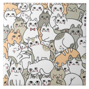 Azulejo Dibujos adorables de gatos garabateados