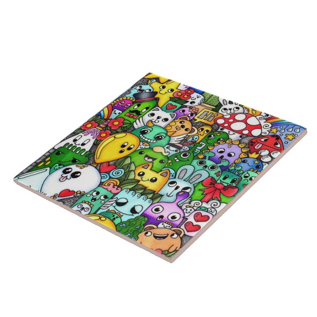 Azulejo Dibujos de personajes doodle coloridos (Lado)