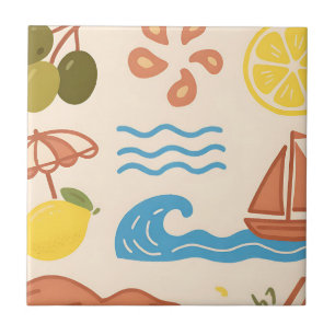 Azulejo Dibujos de verano de limón en la playa Vibraciones