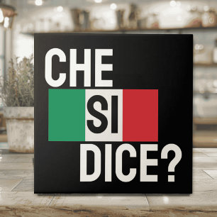 Azulejo Dicho italiano "¿Che si dice?" "¿Qué pasa?" Negro