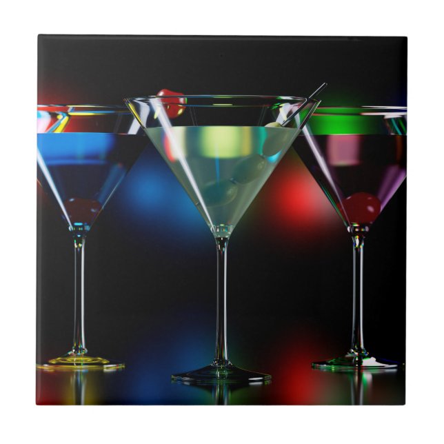 Azulejo Diferentes cócteles en copas de martini con luces (Frente)
