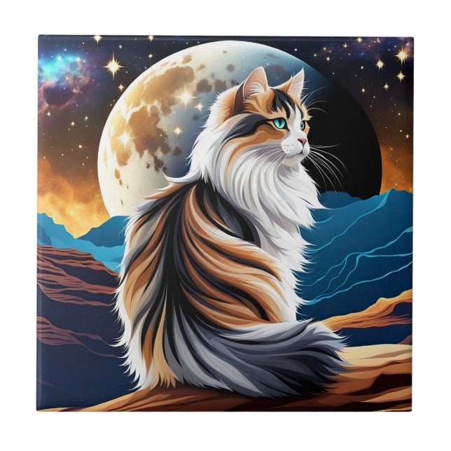 Azulejo Diluir el gato de Calico y la luna del desierto (Frente)