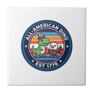 Azulejo Dinosaur Kawaii Patriótico Todo Americano DINO EST