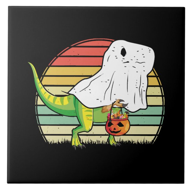 Azulejo Dinosaurio Fantasma Divertido Halloween (Frente)