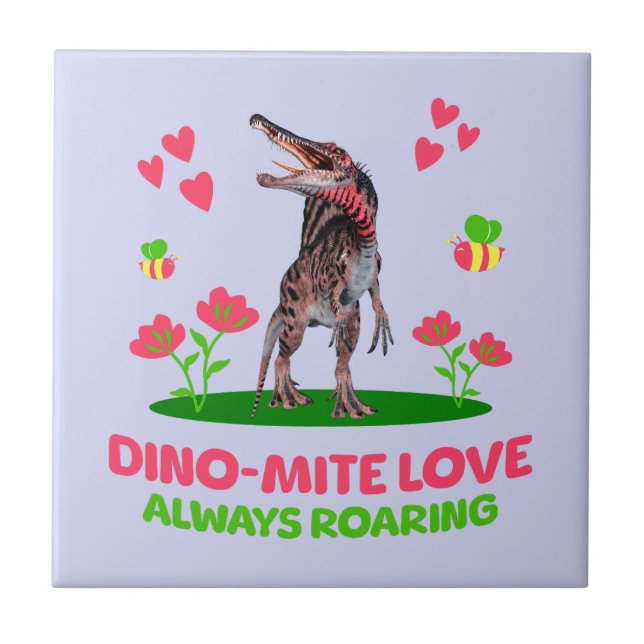 Azulejo Dinosaurio lindo para el día de San Valentín para  (Frente)